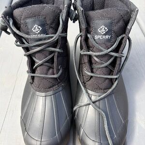 Sperry Black Quilted Waterproof Lace-Up Duck Boots